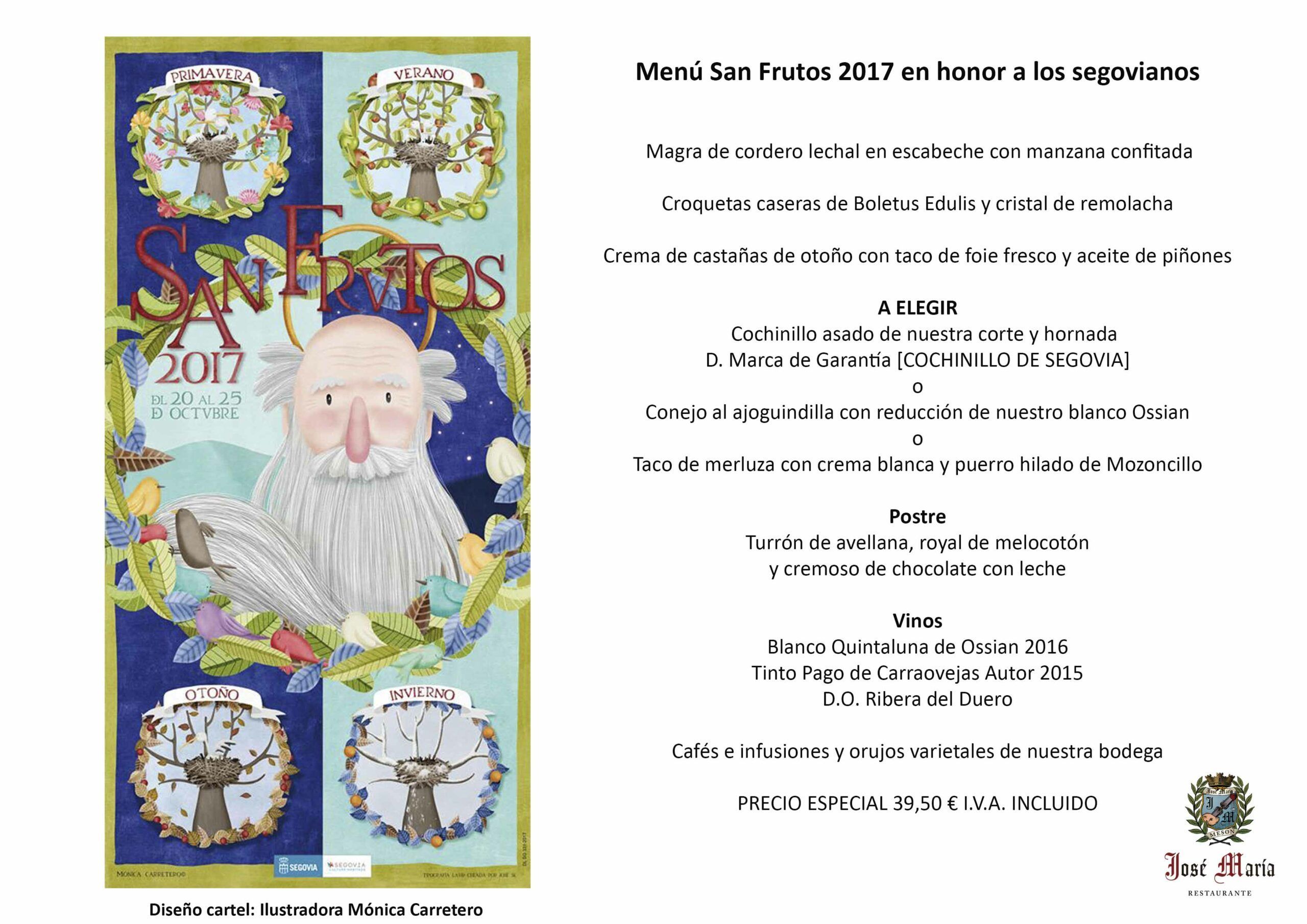 Menú San Frutos 2017 en honor a los segovianos